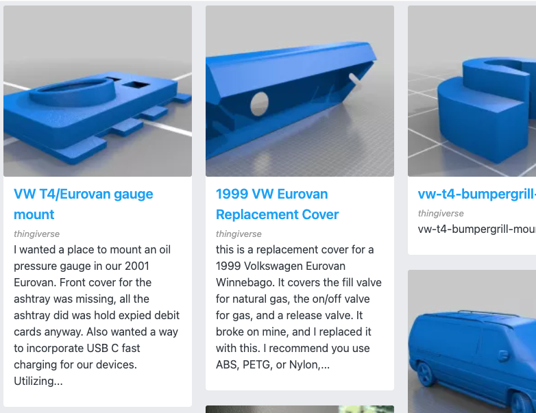 3D printer designs for VW Eurovans – T4 – Transporter